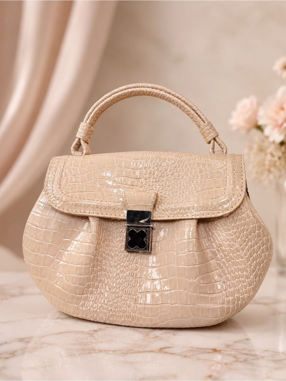 Liz Claiborne Peach Color Croc-Embossed Top Handle Satchel